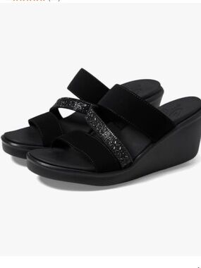 Skechers Women's Rumble On - Social Glam Wedge Sandal Black Size 7